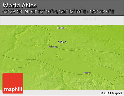 Physical 3D Map of the Area around 63° 41' 4" N, 125° 1' 30" E