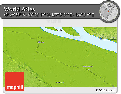 Physical 3D Map of the Area around 63° 41' 4" N, 127° 34' 30" E
