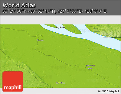 Physical 3D Map of the Area around 63° 41' 4" N, 127° 34' 30" E