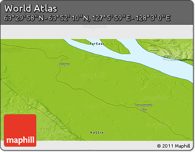 Physical 3D Map of the Area around 63° 41' 4" N, 127° 34' 30" E