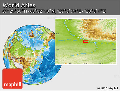 Physical Location Map of the Area around 63° 41' 4" N, 127° 34' 30" E