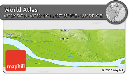 Physical Panoramic Map of the Area around 63° 41' 4" N, 128° 25' 30" E