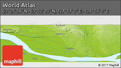 Physical Panoramic Map of the Area around 63° 41' 4" N, 128° 25' 30" E