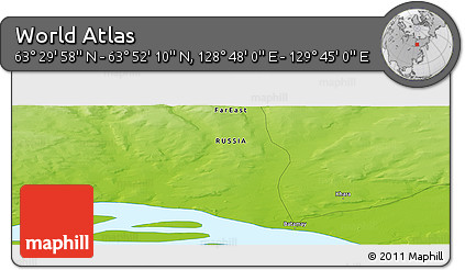 Physical Panoramic Map of the Area around 63° 41' 4" N, 129° 16' 30" E