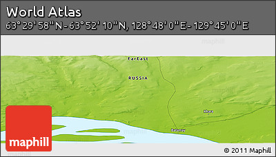 Physical Panoramic Map of the Area around 63° 41' 4" N, 129° 16' 30" E