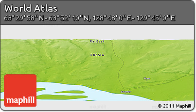 Physical Panoramic Map of the Area around 63° 41' 4" N, 129° 16' 30" E