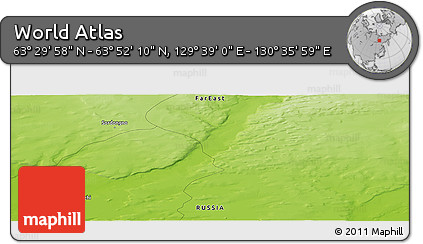 Physical Panoramic Map of the Area around 63° 41' 4" N, 130° 7' 30" E