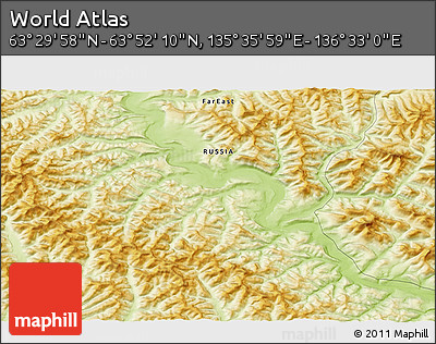 Physical 3D Map of the Area around 63° 41' 4" N, 136° 4' 29" E