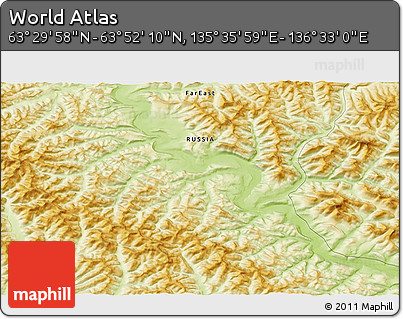 Physical 3D Map of the Area around 63° 41' 4" N, 136° 4' 29" E