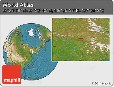Satellite Location Map of the Area around 63° 41' 4" N, 136° 55' 30" E