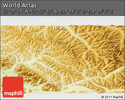 Physical 3D Map of the Area around 63° 41' 4" N, 137° 46' 30" E