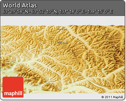 Physical 3D Map of the Area around 63° 41' 4" N, 137° 46' 30" E