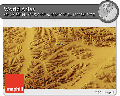 Physical 3D Map of the Area around 63° 41' 4" N, 139° 28' 29" E