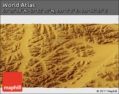Physical 3D Map of the Area around 63° 41' 4" N, 139° 28' 29" E