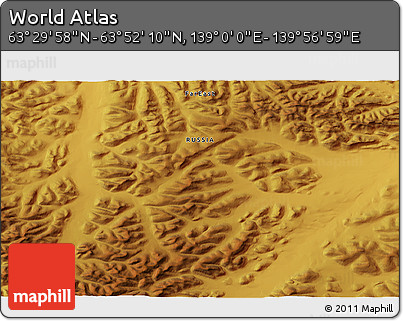 Physical 3D Map of the Area around 63° 41' 4" N, 139° 28' 29" E