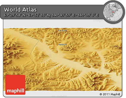 Physical 3D Map of the Area around 63° 41' 4" N, 141° 10' 30" E