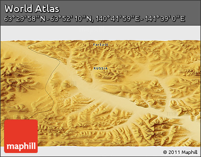 Physical 3D Map of the Area around 63° 41' 4" N, 141° 10' 30" E