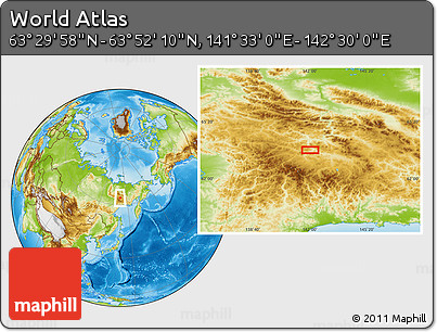 Physical Location Map of the Area around 63° 41' 4" N, 142° 1' 30" E