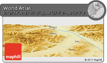 Physical Panoramic Map of the Area around 63° 41' 4" N, 142° 1' 30" E