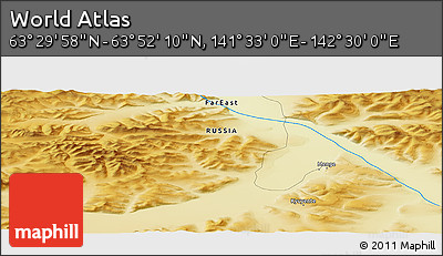 Physical Panoramic Map of the Area around 63° 41' 4" N, 142° 1' 30" E