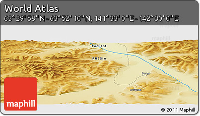 Physical Panoramic Map of the Area around 63° 41' 4" N, 142° 1' 30" E