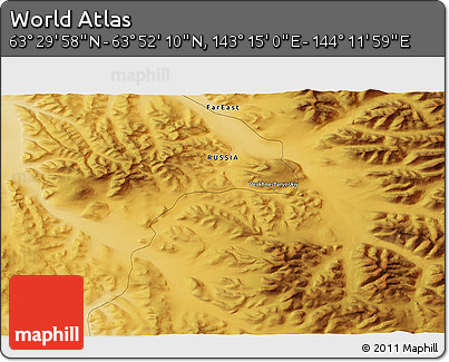 Physical 3D Map of the Area around 63° 41' 4" N, 143° 43' 29" E