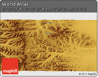 Physical 3D Map of the Area around 63° 41' 4" N, 144° 34' 29" E