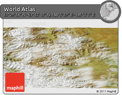 Satellite 3D Map of the Area around 63° 41' 4" N, 144° 34' 29" E