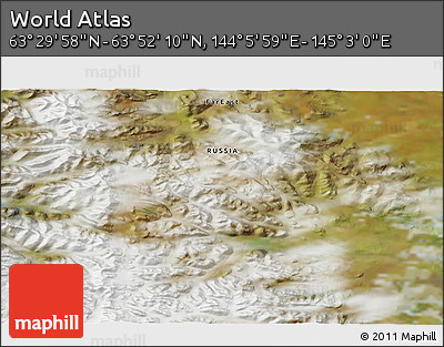 Satellite 3D Map of the Area around 63° 41' 4" N, 144° 34' 29" E