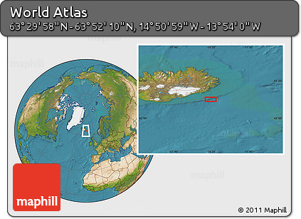 Satellite Location Map of the Area around 63° 41' 4" N, 14° 22' 30" W