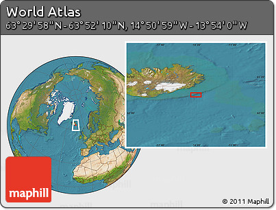 Satellite Location Map of the Area around 63° 41' 4" N, 14° 22' 30" W