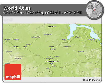 Physical 3D Map of the Area around 63° 41' 4" N, 15° 22' 30" E