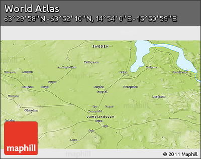 Physical 3D Map of the Area around 63° 41' 4" N, 15° 22' 30" E