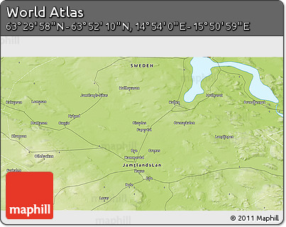 Physical 3D Map of the Area around 63° 41' 4" N, 15° 22' 30" E