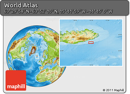 Physical Location Map of the Area around 63° 41' 4" N, 15° 13' 29" W