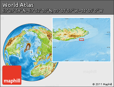 Physical Location Map of the Area around 63° 41' 4" N, 15° 13' 29" W