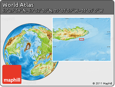 Physical Location Map of the Area around 63° 41' 4" N, 15° 13' 29" W