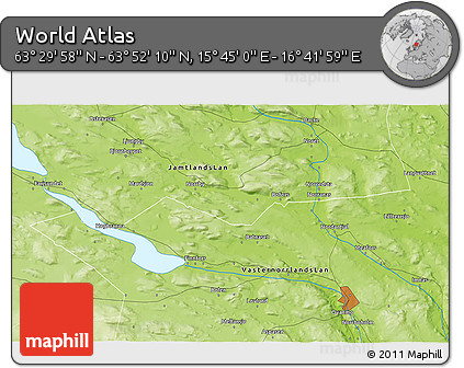 Physical 3D Map of the Area around 63° 41' 4" N, 16° 13' 30" E