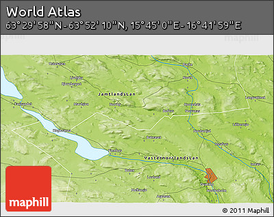 Physical 3D Map of the Area around 63° 41' 4" N, 16° 13' 30" E