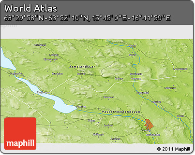 Physical 3D Map of the Area around 63° 41' 4" N, 16° 13' 30" E