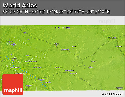 Physical 3D Map of the Area around 63° 41' 4" N, 23° 52' 30" E