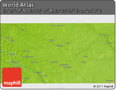 Physical 3D Map of the Area around 63° 41' 4" N, 23° 52' 30" E