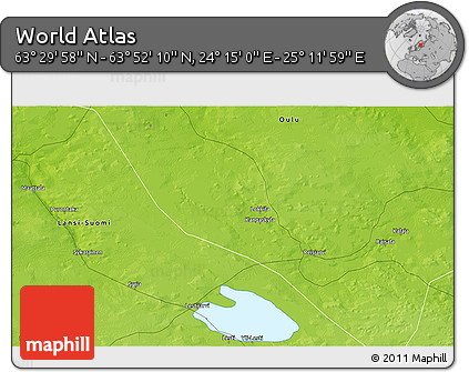 Physical 3D Map of the Area around 63° 41' 4" N, 24° 43' 30" E