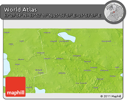 Physical 3D Map of the Area around 63° 41' 4" N, 26° 25' 29" E