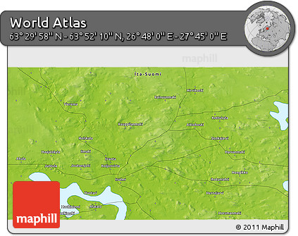 Physical 3D Map of the Area around 63° 41' 4" N, 27° 16' 29" E