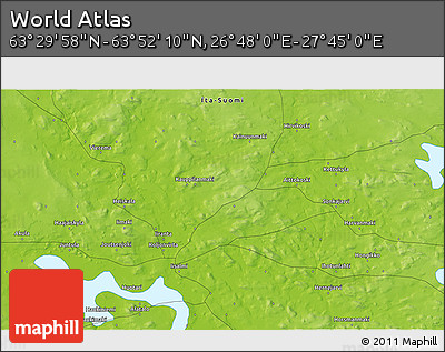 Physical 3D Map of the Area around 63° 41' 4" N, 27° 16' 29" E
