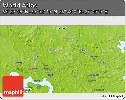 Physical 3D Map of the Area around 63° 41' 4" N, 27° 16' 29" E