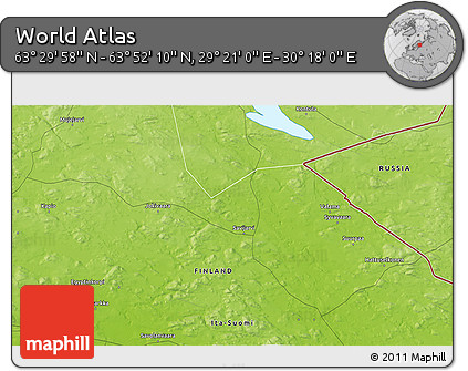 Physical 3D Map of the Area around 63° 41' 4" N, 29° 49' 30" E
