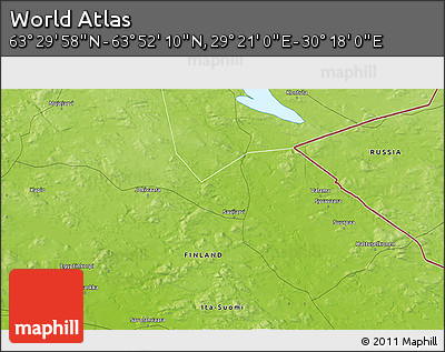 Physical 3D Map of the Area around 63° 41' 4" N, 29° 49' 30" E