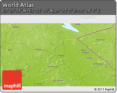 Physical 3D Map of the Area around 63° 41' 4" N, 29° 49' 30" E